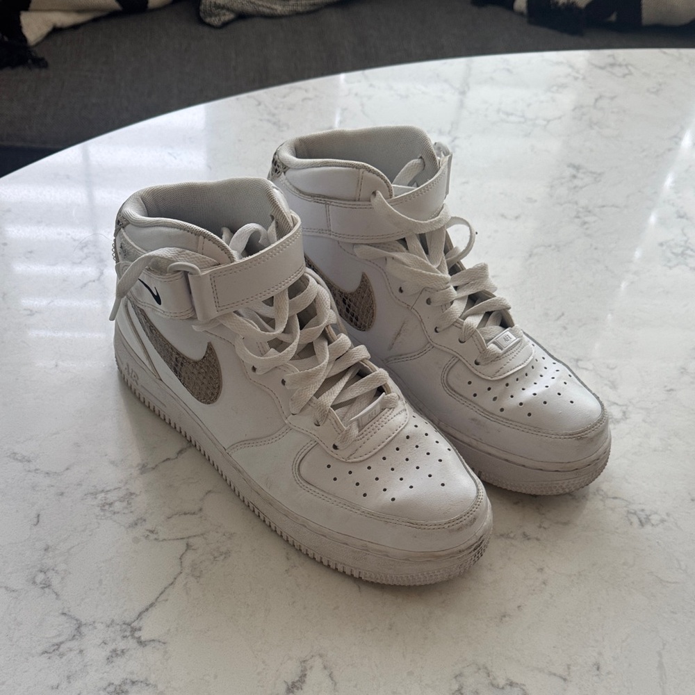 Nike White High Tops with faux Snakeskin Swoop